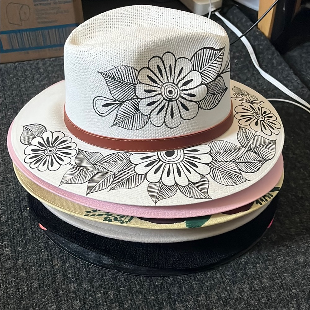 New Classic Stylish Women's Hat Collection - Black, Pink, Cream Hand painted . - Picture 3 of 12